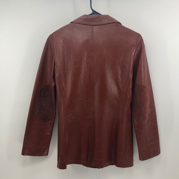 Vintage Sheep Mates leather jacket suede elbow patches maroon 70s size S - Picture 5 of 7